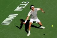 Stefano Tsitsipas in action at the BNP Paribas Open 2024